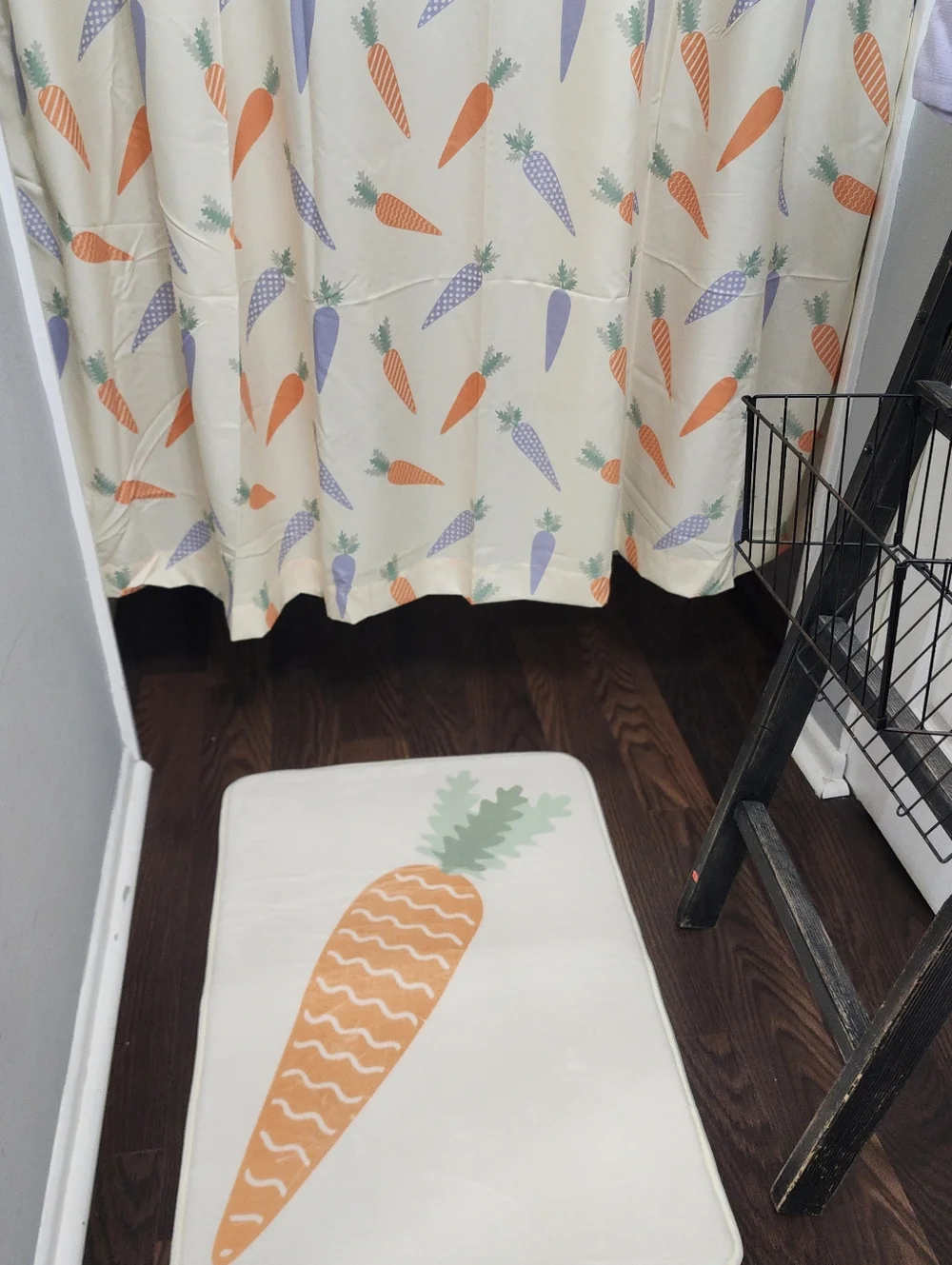 Springtime Bath Set. 6pc Carrot Pattern Shower Curtain Set - Cream/Orange/Purple